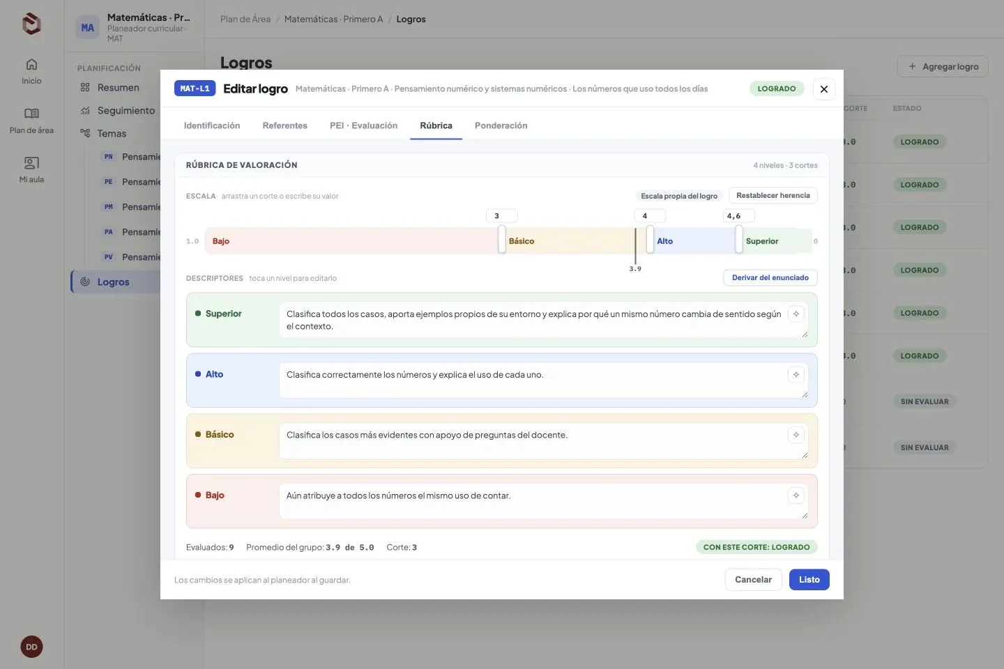 Définissez les apprentissages attendus et les descripteurs de performance. Reliez-les aux contenus et à l’échelle institutionnelle.